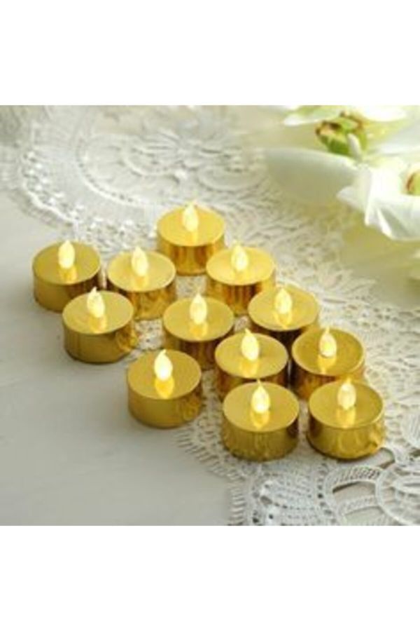 Sevgililer Günü Içerisinde Saat Pilli Tilayt Mum Parlak Altın Gold Renk Sarı Işıklı 4-5 cm 8 Adet