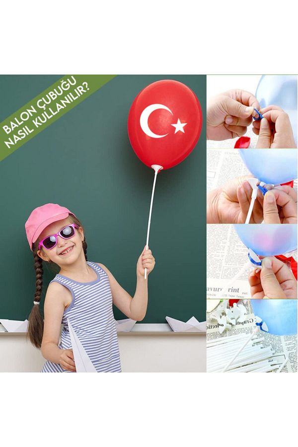 23 Nisan Süsleri Türk Bayrağı Balon Bayrak Flama Çubuklu Bayrak Paketi ve Ev Kreş Okul Süsleme Seti_5