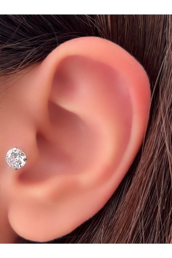 Cerrahi Çelik Zirkon Taşlı Tragus Helix Kıkırdak Piercing Küpe