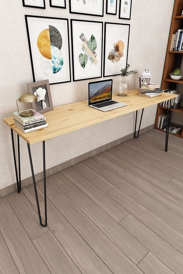 Dekor Masif Ağaç Natural Renk 180x50 Çalışma Masası Cpt4620-180