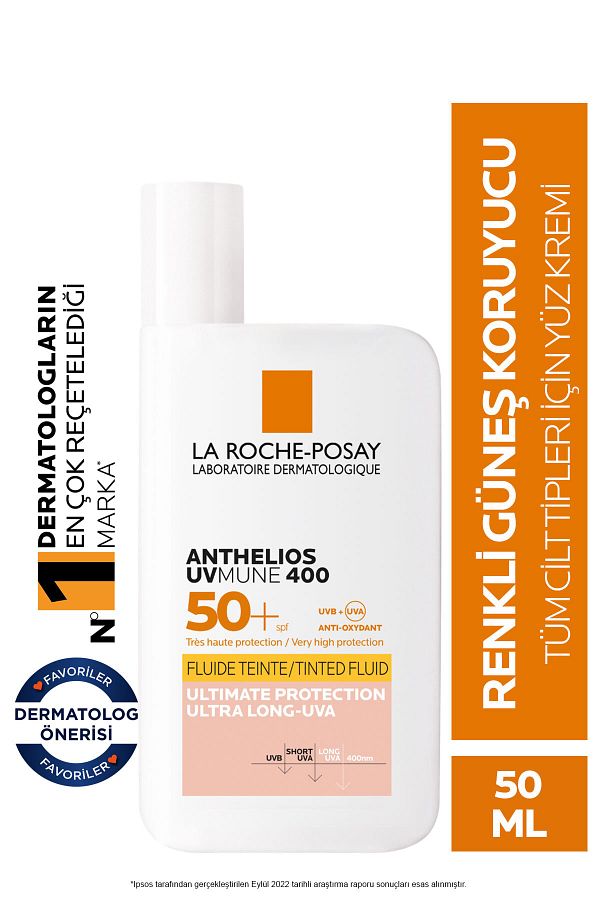 Anthelios Uvmune Fluid SPF+50 Tüm Ciltler İçin Yüksek Korumalı Renkli Yüz Güneş Kremi