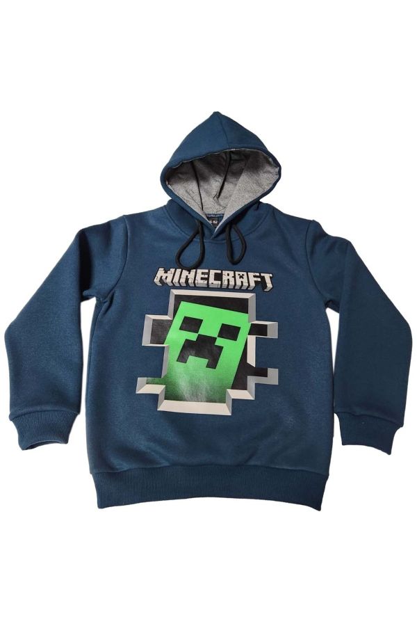 Minecraft Creeper Desenli Kapüşonlu Unisex Çocuk Hoodie_1