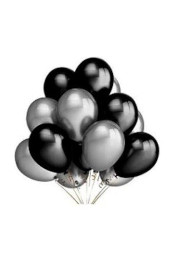 30 Adet Metalik Sedefli Siyah - Gümüş Balon
