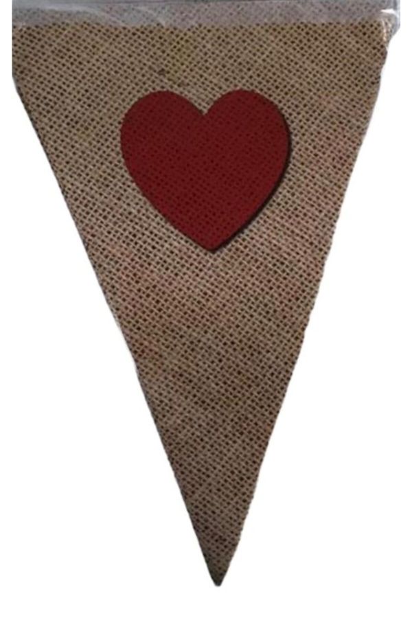 6 Adet Sevgililer Günü Kırmızı Kalp Logolu Üçgen Bayrak Dağal Renkli Flama Bayrak