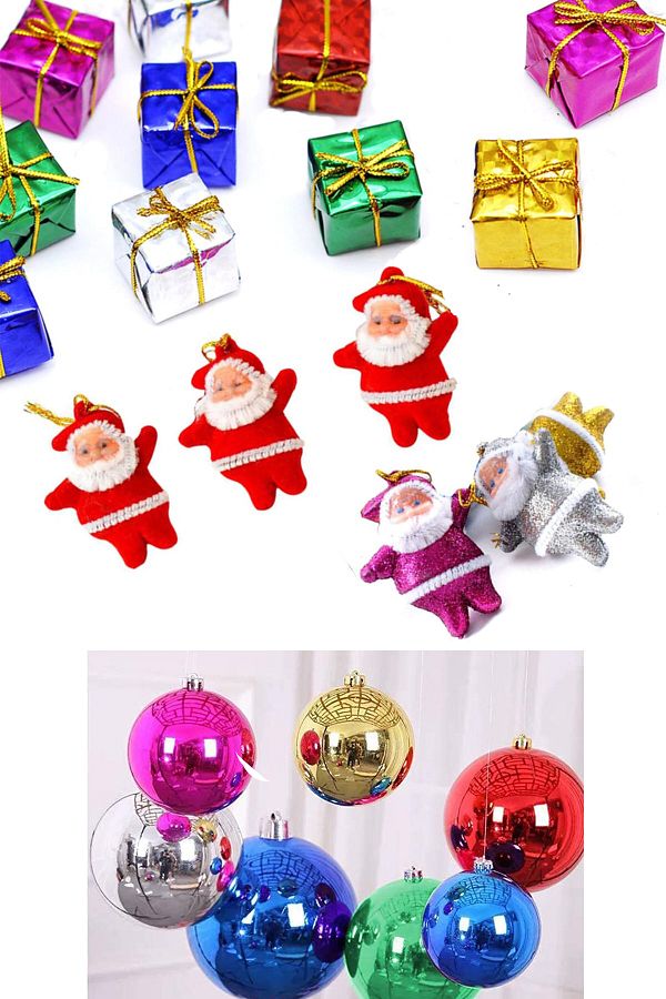 18 Parça Yılbaşı Ağacı Top Süs Noel Adam + Cici Top Süs + Mini Hediye Paketi Süs