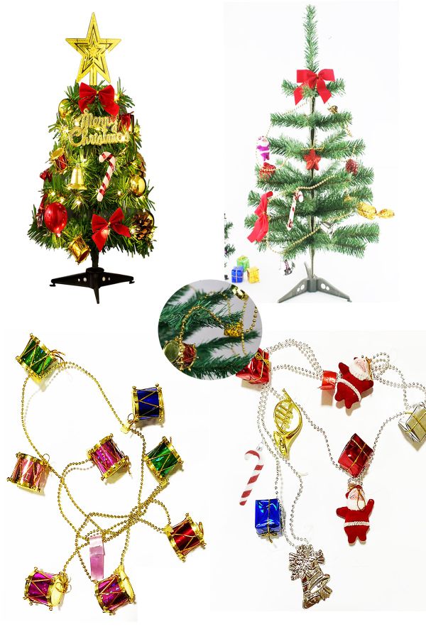 2 Parça Yılbaşı Çam Ağacı Zincir Süs Yıldız Noel Baba Davul Yeni Yıl Dekoratif Ağaç Süsleri