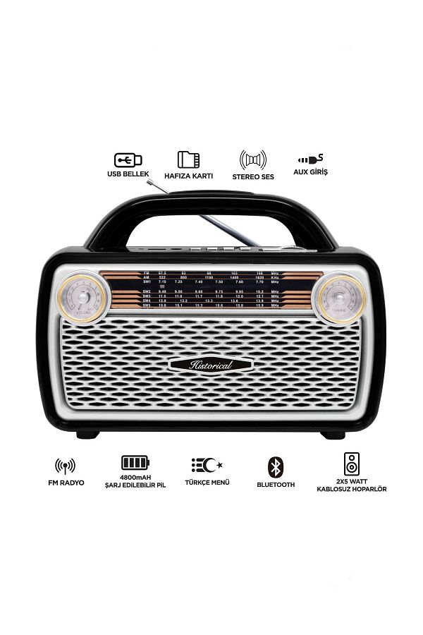 Gri Bluetooth Nostaljik Radyo Usb Sd Fm_2