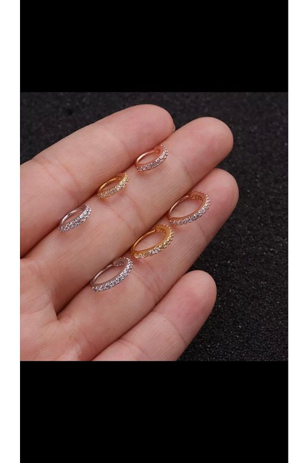 Cerrahi Çelik Zirkon Taşlı Septum Kıkırdak Daith Tragus Uyumlu Halka Piercing