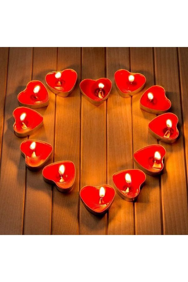 10 Adet Kırmızı Kalpli Tealight Mum Sevgiliye Hediye Kalp Mum Evlilik Teklifi Yıldönümü