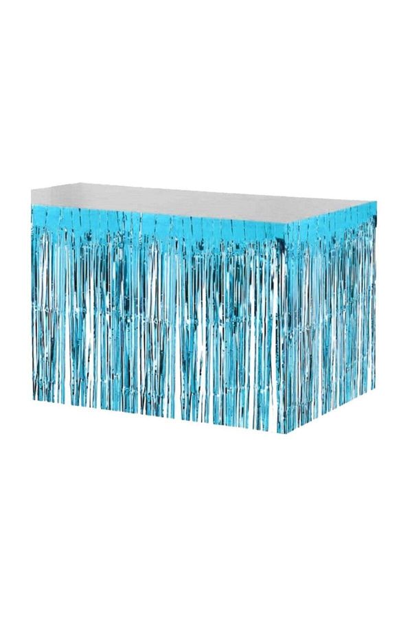 Metalize Mavi Püsküllü Masa Eteği 400*75cm