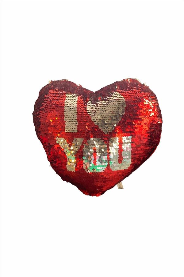 Kalp Yastık I Love You Kalp Yastık Pullu Yastık Pulları Renk Değiştiren Yastık 28 Cm X 22 Cm Orta