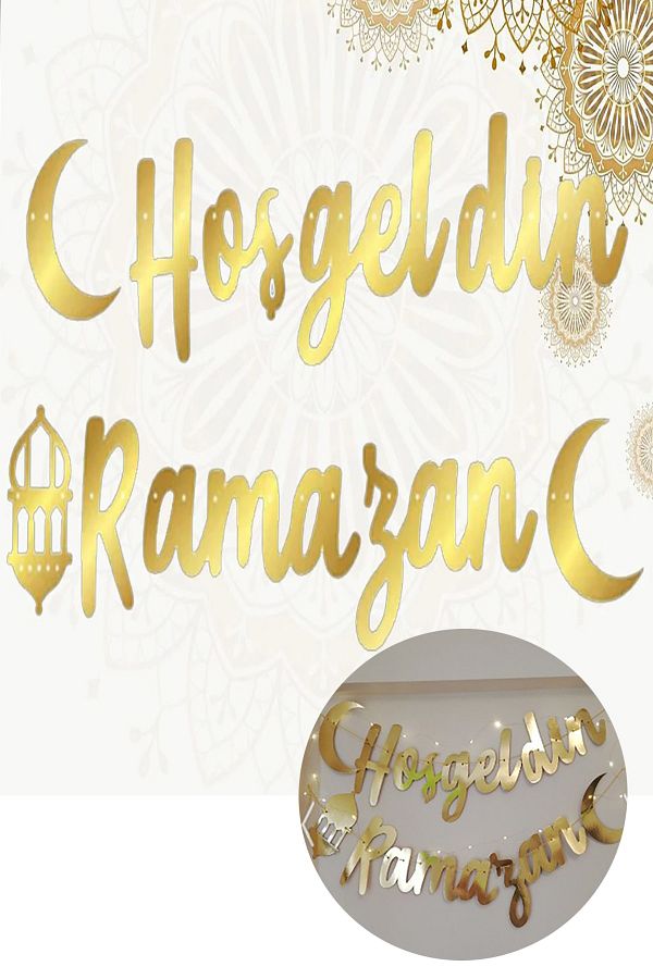 Hoşgeldin Ramazan Yazılı Kaligrafi Banner Gold 200x30cm Ramazan Bayramı Altın Renginde Ipli Süs Yazı