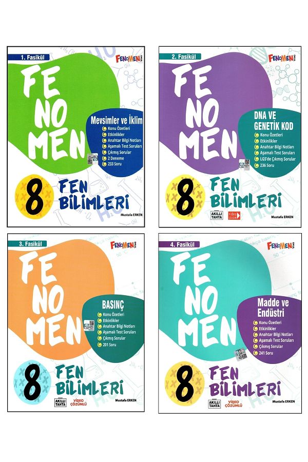 Fenomen 8. Sınıf Lgs 1. Dönem Fen Bilimleri Konu Özetli Soru Fasikülleri 4 Kitap