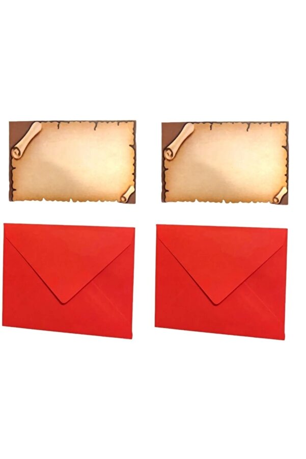 Sevgiliye Hediye Zarfı 2 Adet Mini Kırmızı Zarf Ve Desenli Kraft Not Kağıdı Sevgiliye Not Zarfı
