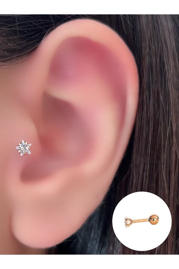 Cerrahi Çelik Yıldız Tek Taş Tragus Helix Kıkırdak Piercing Küpe