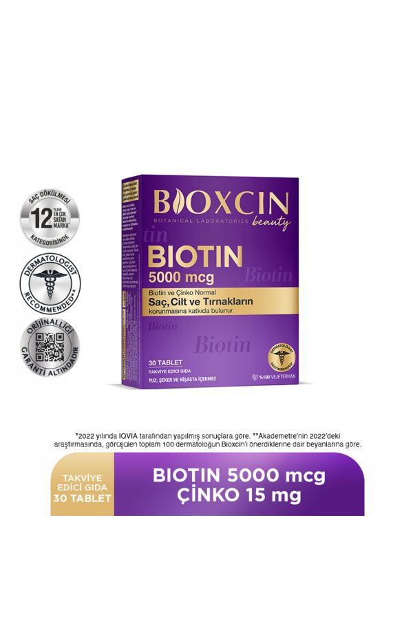 Biotin 5.000 Mcg 30 Tablet - Biotin + Çinko 15 Mg Saç Ve Tırnak Vitamini