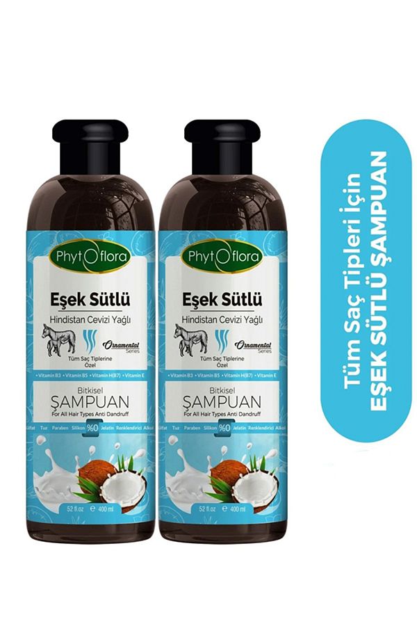 Kepek Karşıtı Tuzsuz Eşek Sütü Ve Hindistan Cevizi Yağlı Bitkisel Şampuan 400 Ml, 2 Adet