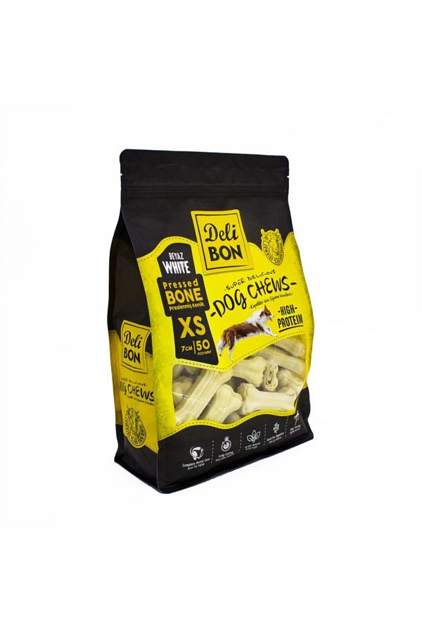 Delibon Deri Köpek Çiğneti Pres Kemik 7cm Xs 50li Beyaz Feniks Cat and Dog