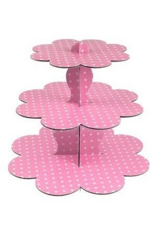Puantiyeli Karton Pembe Kap Kek Standı