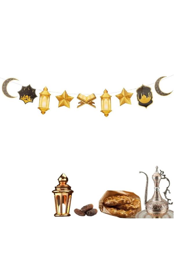 Ramazan Ayı Dekorları Ramazan Dekoratif Süs Banner - Gold