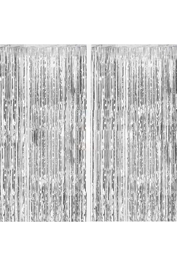 2li Gümüş Gri Kapı Duvar Parti Fon Arka Perde Işıltılı Yapışkanlı Doğum Günü Fotoğraf Perdesi Parti Dolabı