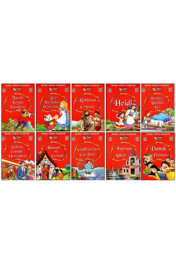 1. Ve 2. Sınıf Hikaye Kitabı Seti Resimli Dünya Klasikleri 10 Kitap Kırmızı Seri Üçgen Çocuk