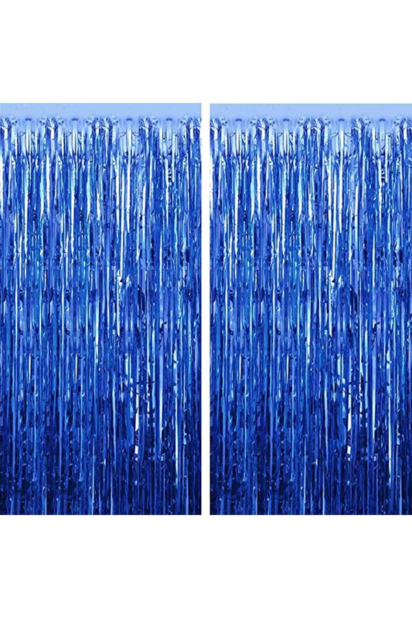 2li Lacivert Koyu Mavi Simli Uzun Kapı Duvar Parti Fon Arka Perde Metalik Doğum Günü Perdesi