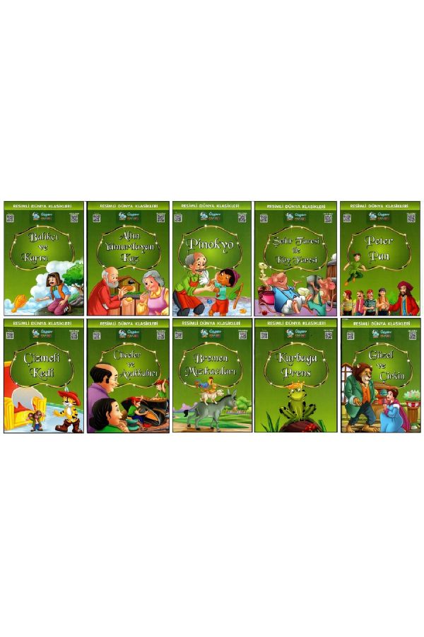 1. Ve 2. Sınıf Hikaye Kitabı Seti Resimli Dünya Klasikleri 10 Kitap Yeşil Seri