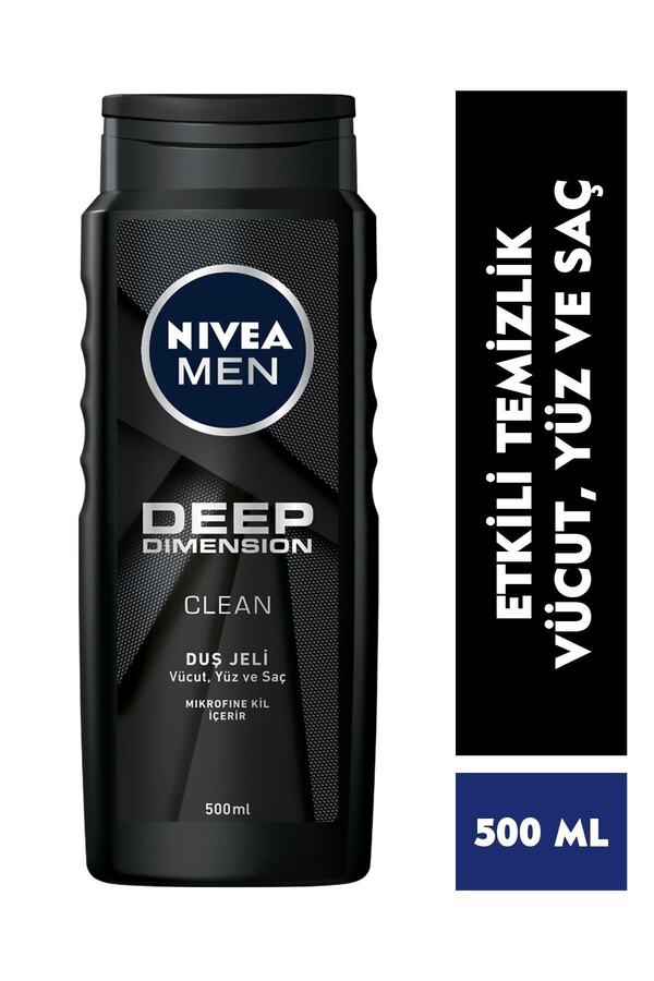 Men Deep Dimension Duş Jeli 500ml, 3'ü 1 Arada Komple Bakım, Vücut, Saç ve Yüz için, Çekici Koku