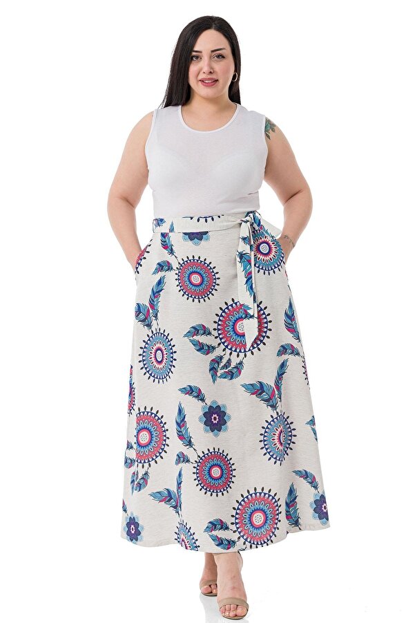 Waist Back Elasticated Belted with Pockets Flared Skirt &mdash; Blue