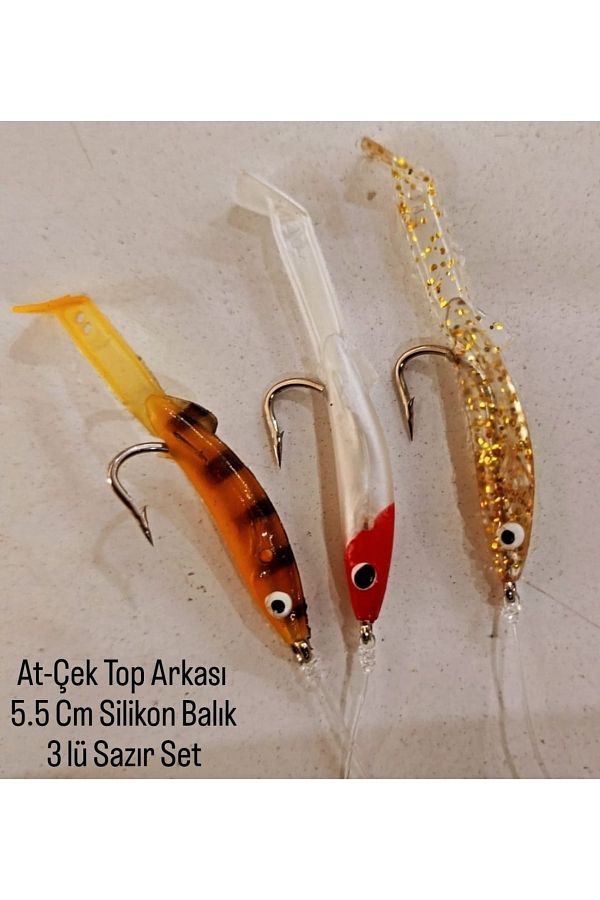At - Çek Top Arkası 5,5 Cm Silikon Balık 3 Lü Hazır Set
