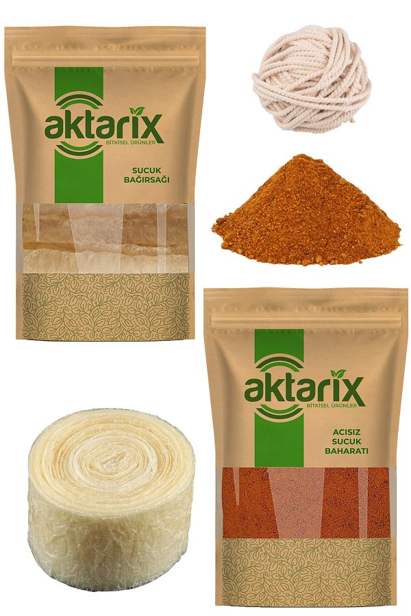 5 Kg Kıyma Için Evde Sucuk Yapma Seti Bağırsak Acısız 375 Gr Baharat Harcı Ve Bağlama Ipi