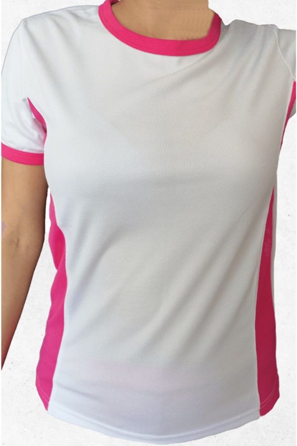 Kız Çocuk Beyaz Yanları Pembe Modelli Spor T-shirt