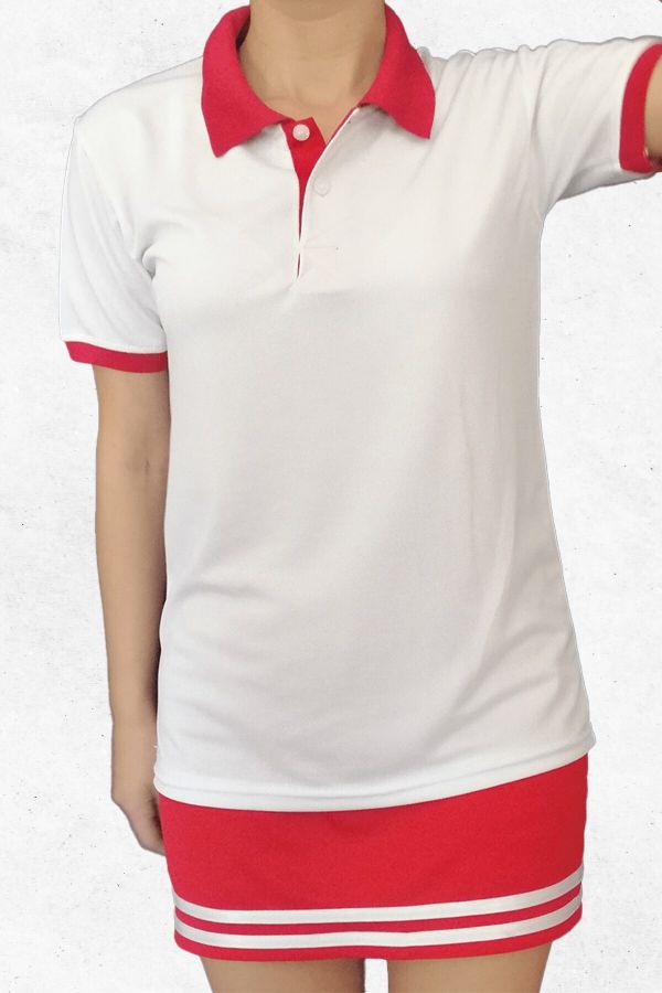 Kırmızı Polo Yaka Büyük Beden Kadın Spor Tişört