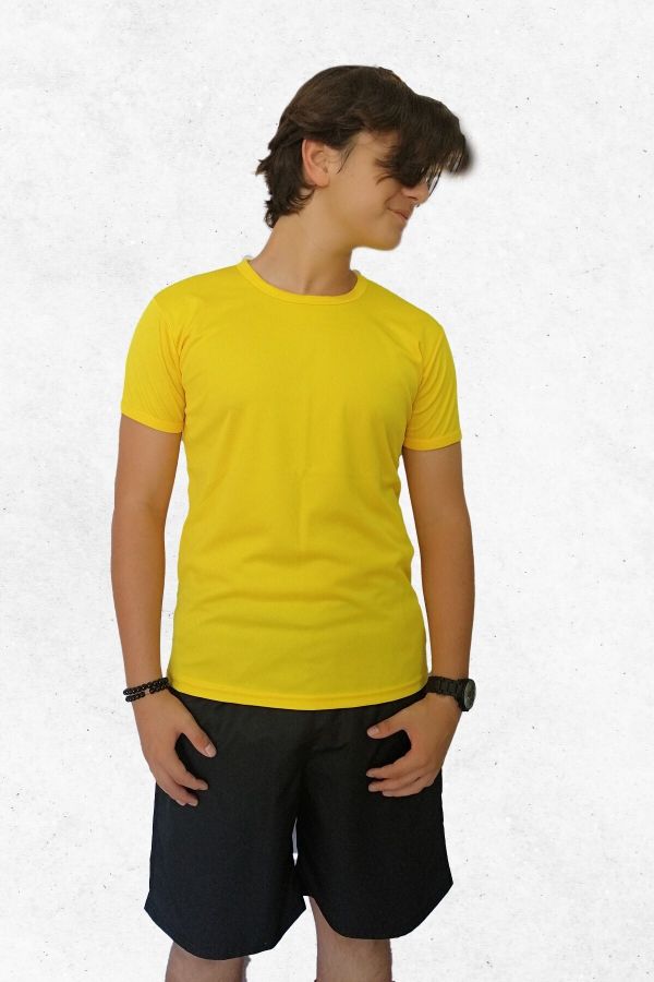 Büyük Beden Sarı Slim Fit Erkek Spor Tişört