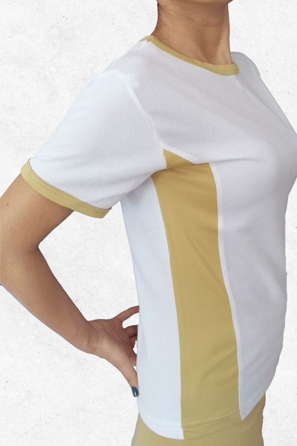 Gold Detaylı Büyük Beden Kadın Beyaz Spor Tişört