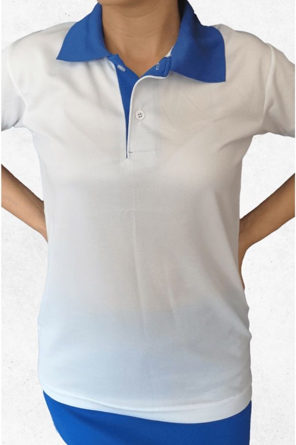 Lacivert Polo Yaka Büyük Beden Kadın Spor Tişört