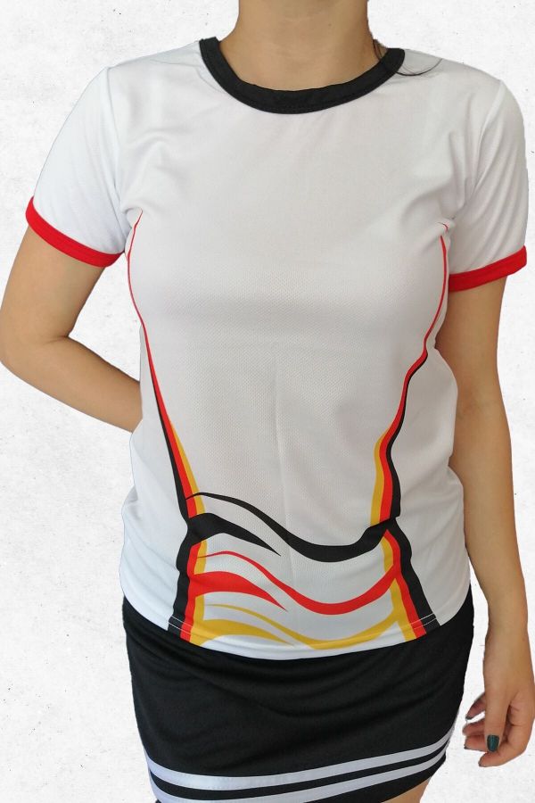 Kadın Beyaz Renkli Dalga Baskılı Kadın Spor T-Shirt