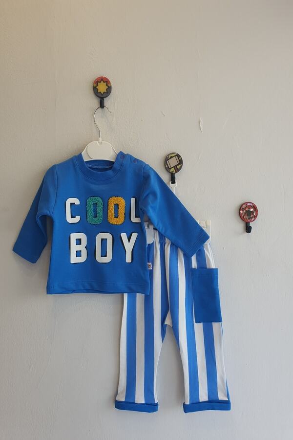 Erkek Bebek Mavi Cool Boy Baskılı ikili Takım