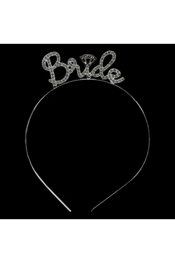 Parlak Taşlı Gümüş Renk Bride Metal Taç