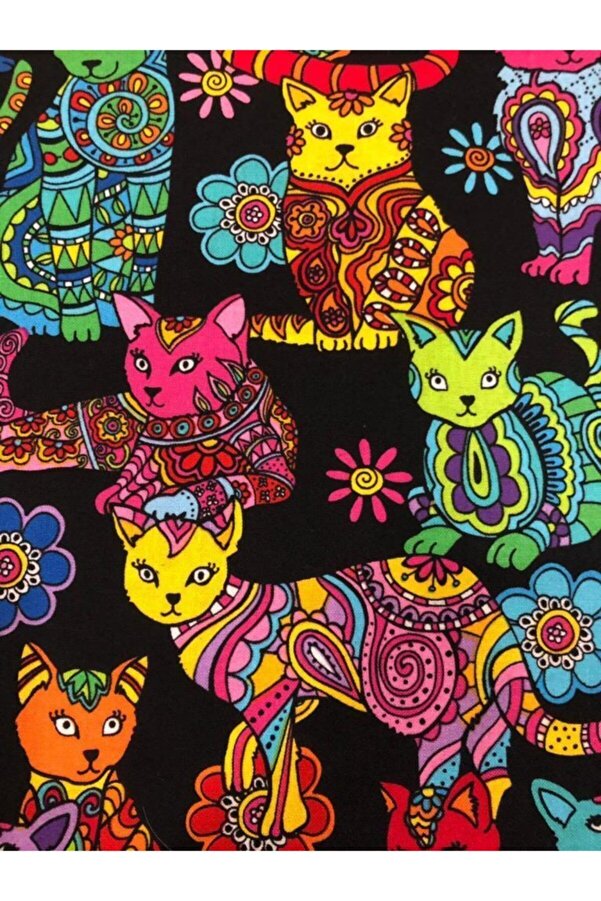 Siyah Kedili Patchwork Kumaşı