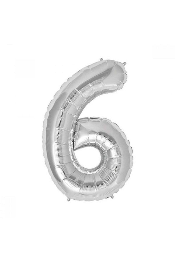 6 Rakamlı Metalik Gri Folyo Balon 40 Inc 100 cm 6 Sayılı Helyum Balonu Gümüş Balon