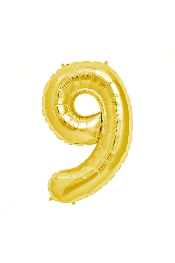9 Rakamlı Metalik Sarı Folyo Balon 40 Inc 100 cm 9 Sayılı Helyum Balonu Gold Balon
