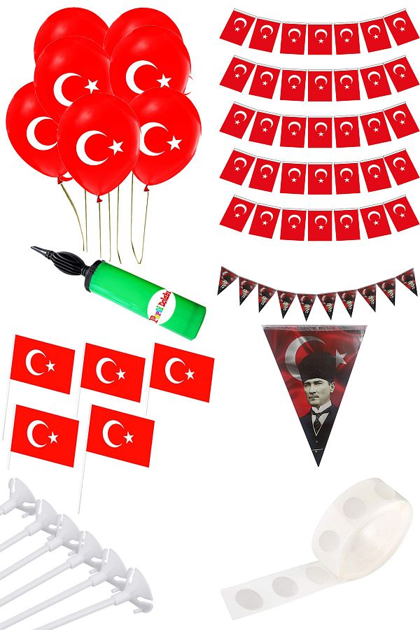 23 Nisan Süsleri Türk Bayrağı Balon Bayrak Flama Çubuklu Bayrak Paketi ve Ev Kreş Okul Süsleme Seti_0