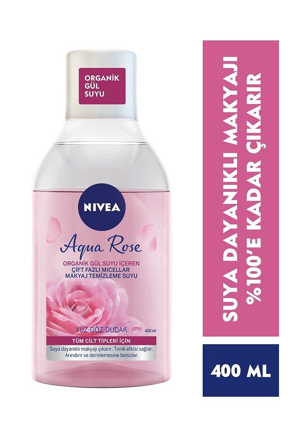 Aqua Rose Micellar Gül Suyu İçeren Çift Fazlı Makyaj Temizleme Suyu,400ml, Tüm Ciltler için