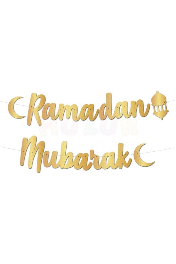 Ramadan Mubarak Yazısı Kaligrafi Banner Gold Renkli Ramazan Bayramı Altın Renginde Süs 200x20 Cm