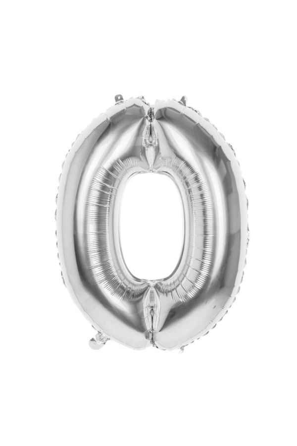 0 Rakamlı Metalik Gri Folyo Balon 40 Inc 100 cm 0 Sayılı Helyum Balonu Gümüş Balon