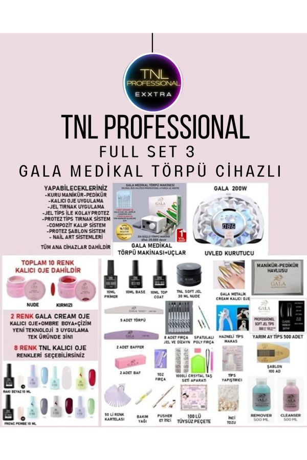 Tnl Exxtra Full Set 3 Gala Medikal Törpü Makinası Kalıcı Oje Protez Jel Tırnak Yeni Başlayanlar Gala
