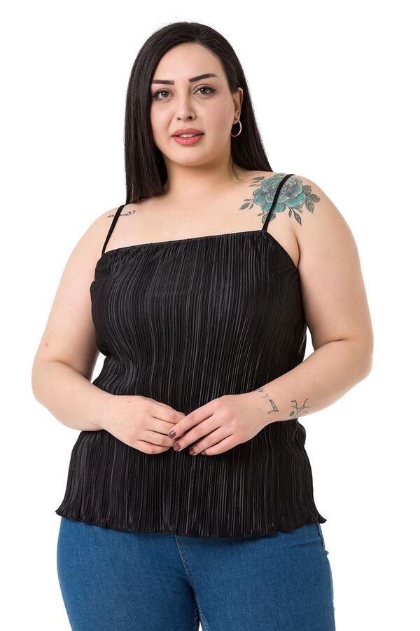 Adjustable Spaghetti-strap Back Elasticated Kraşlı Blouse — Black