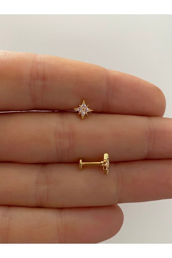 Cerrahi Çelik Arkası Düz Labret Tragus Helix Lobe Conch Uyumlu Piercing Küpe